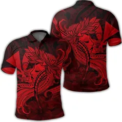 Hawaiian Map Hula Girl Hibiscus Kanaka Polynesian Polo Shirt - Red - AH