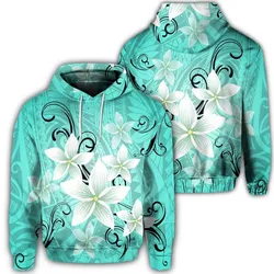 Hawaiian Plumeria Polynesian Hoodie - Turquoise