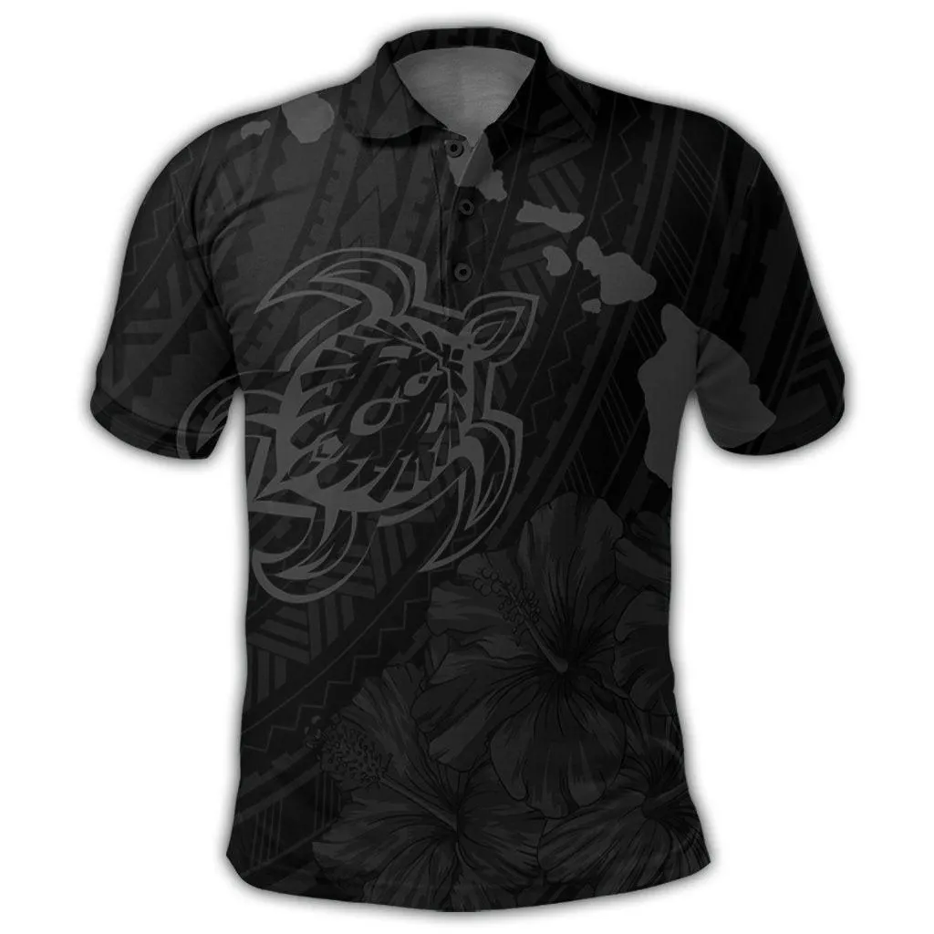 Hawaiian Hibiscus Sea Turtle Swim Polynesian Polo Shirt - Grey - AH