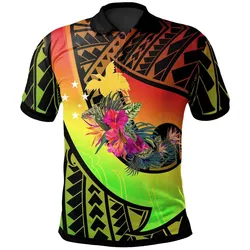 Papua New Guinea Polo Shirt - Polynesian Hook And Hibiscus (Reggae)