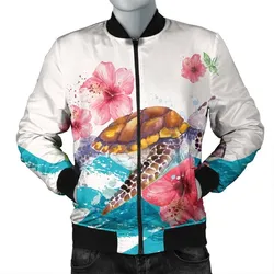 Hawaiian Turtle Hibiscus Waves Polynesian Bomber Jacket - AH