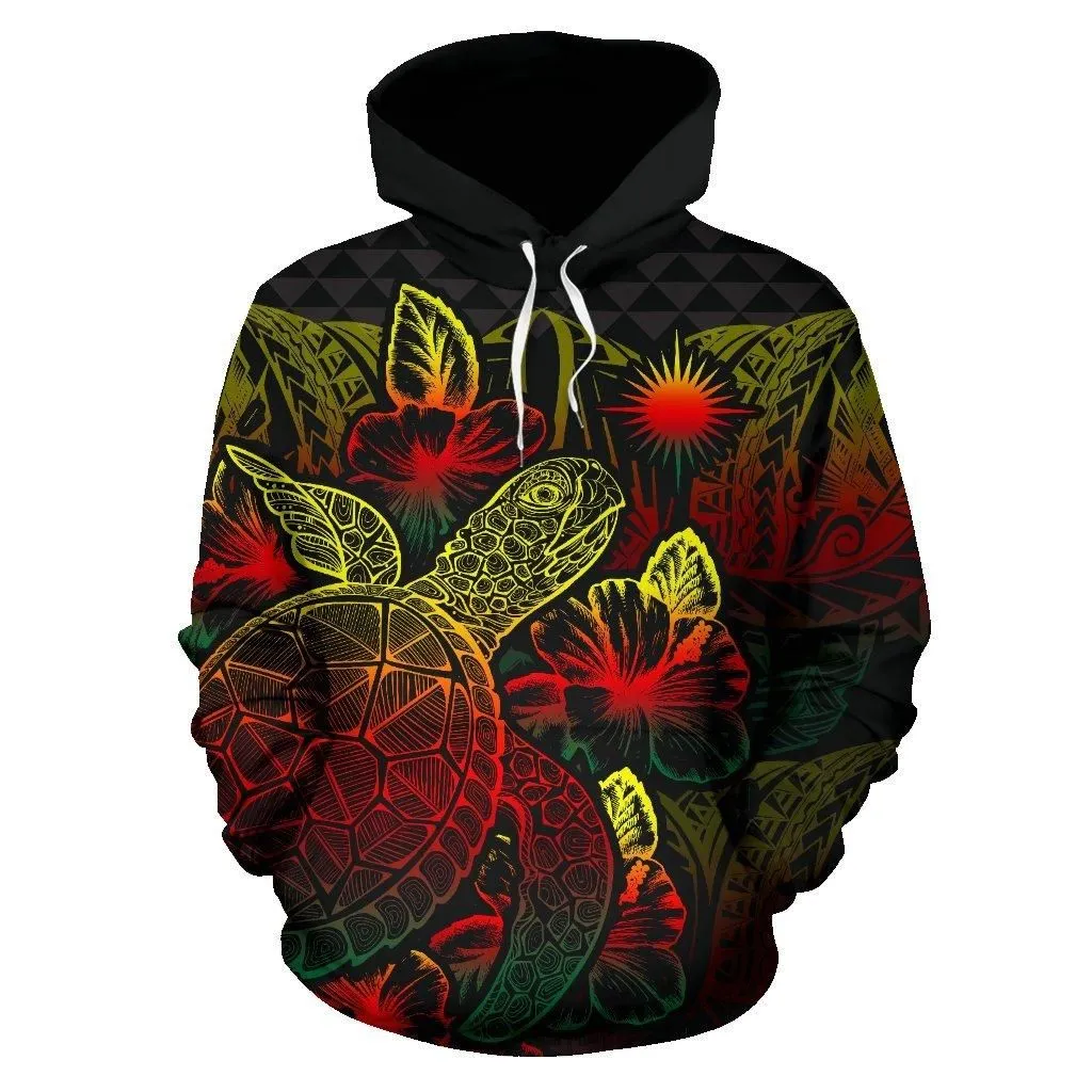 Marshall Islands Polynesian Hoodie Turtle Hibiscus Reggae