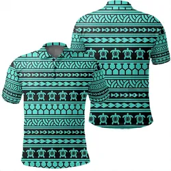 Unisex Polynesian Tattoo Tribal Turquoise Polo Shirt - AH