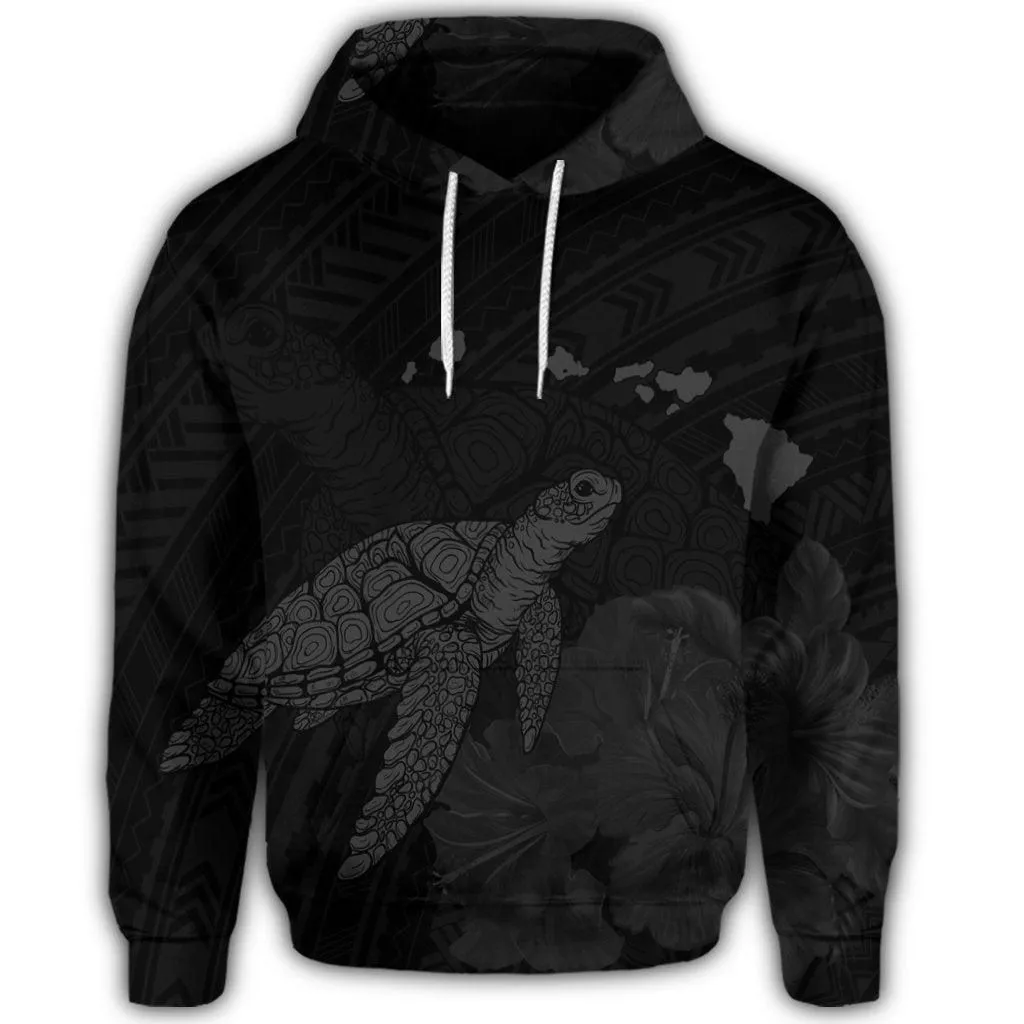 Hawaiian Polynesian Hibiscus Turtle Map Hoodie Grey