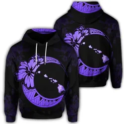 Hawaiian Map Hibiscus Turtle Polynesian Moon Hoodie Purple