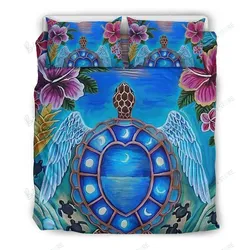 Cook Islands Sea Turtle With Angel Wings Hibiscus Bedding Set Bedroom Decor