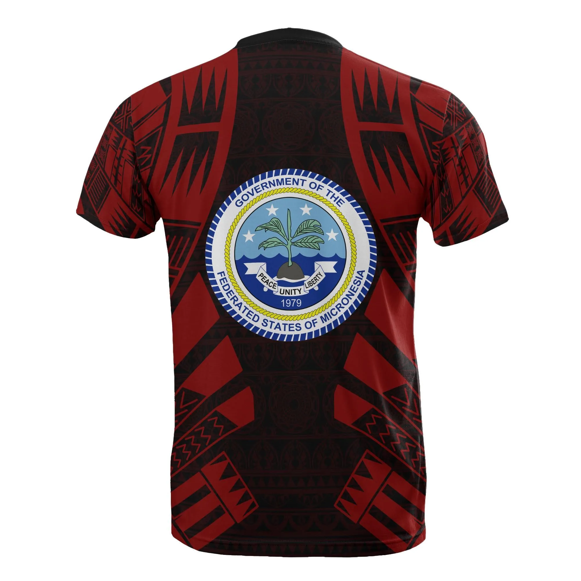 Federated States of Micronesia T-Shirt - F S M Seal Polynesian Tattoo Red Style