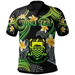 Tuvalu Polo Shirt - Custom Personalised Polynesian Waves with Plumeria Flowers (Green)