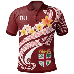 Fiji Polo Shirt - Fiji Seal Polynesian Patterns Plumeria (Red)