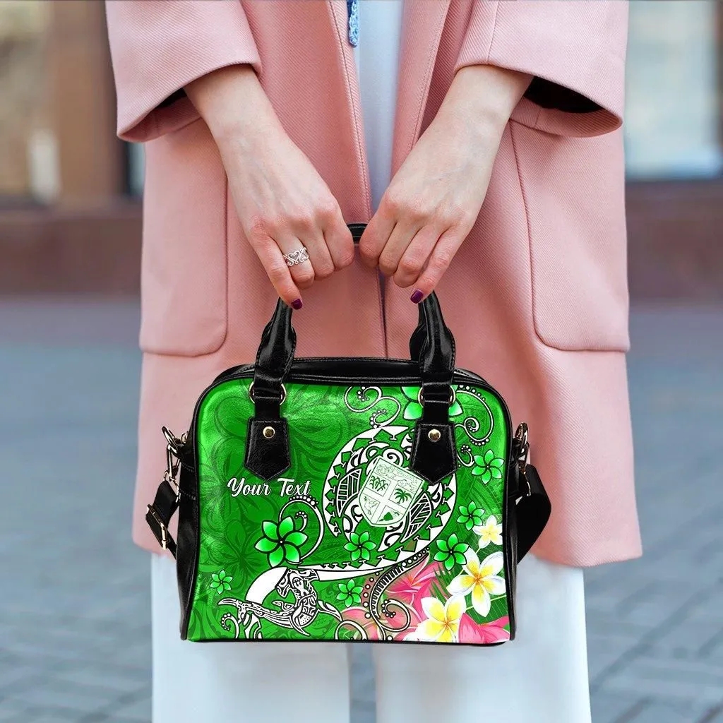 Fiji Custom Personalised Shoulder Handbag - Turtle Plumeria (Green)