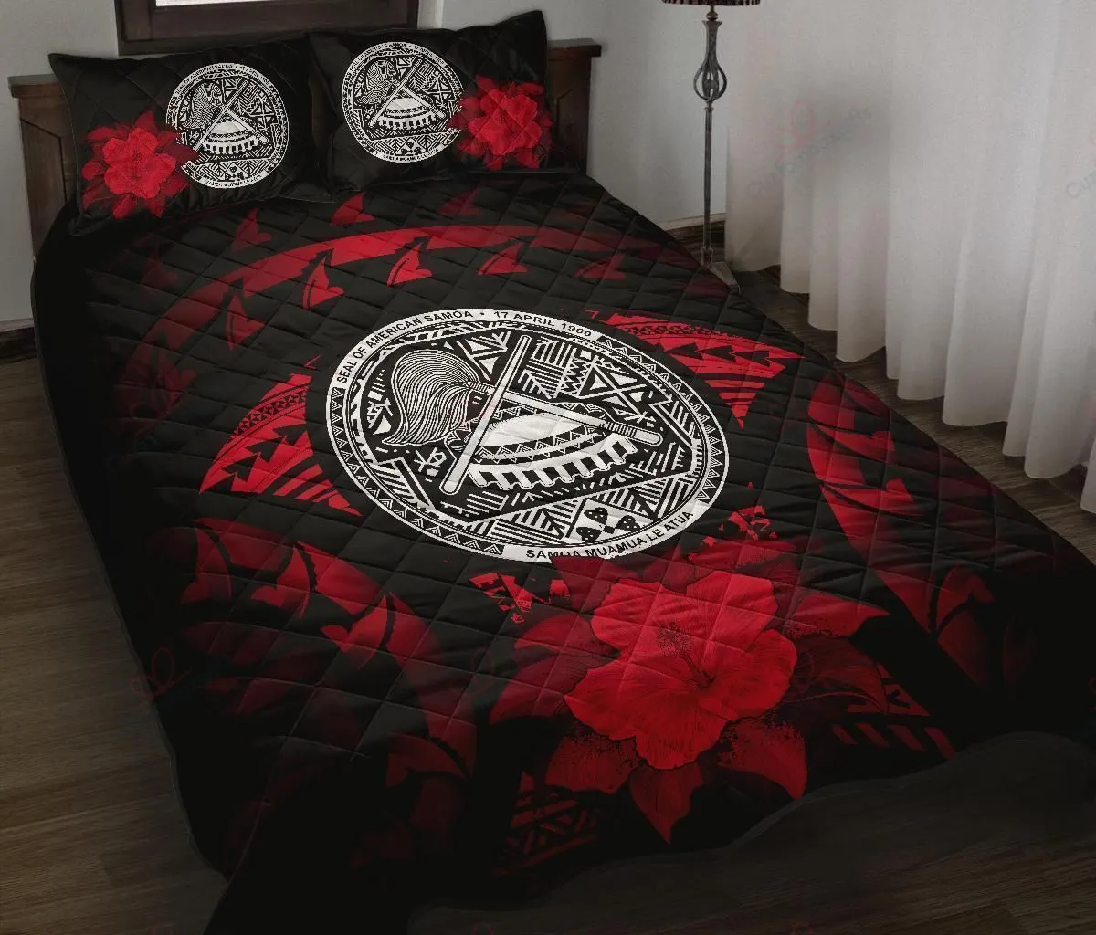 American Samoa Polynesian Hibiscus Red Quilt Bedding Set-ML