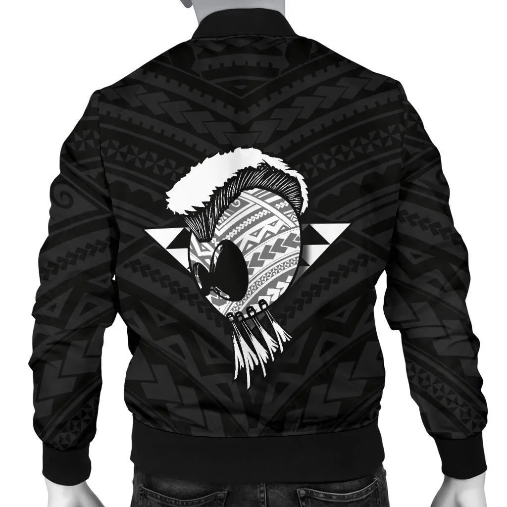 Hawaii Helmet Polynesian Kanaka Warrior Mens Bomber Jacket