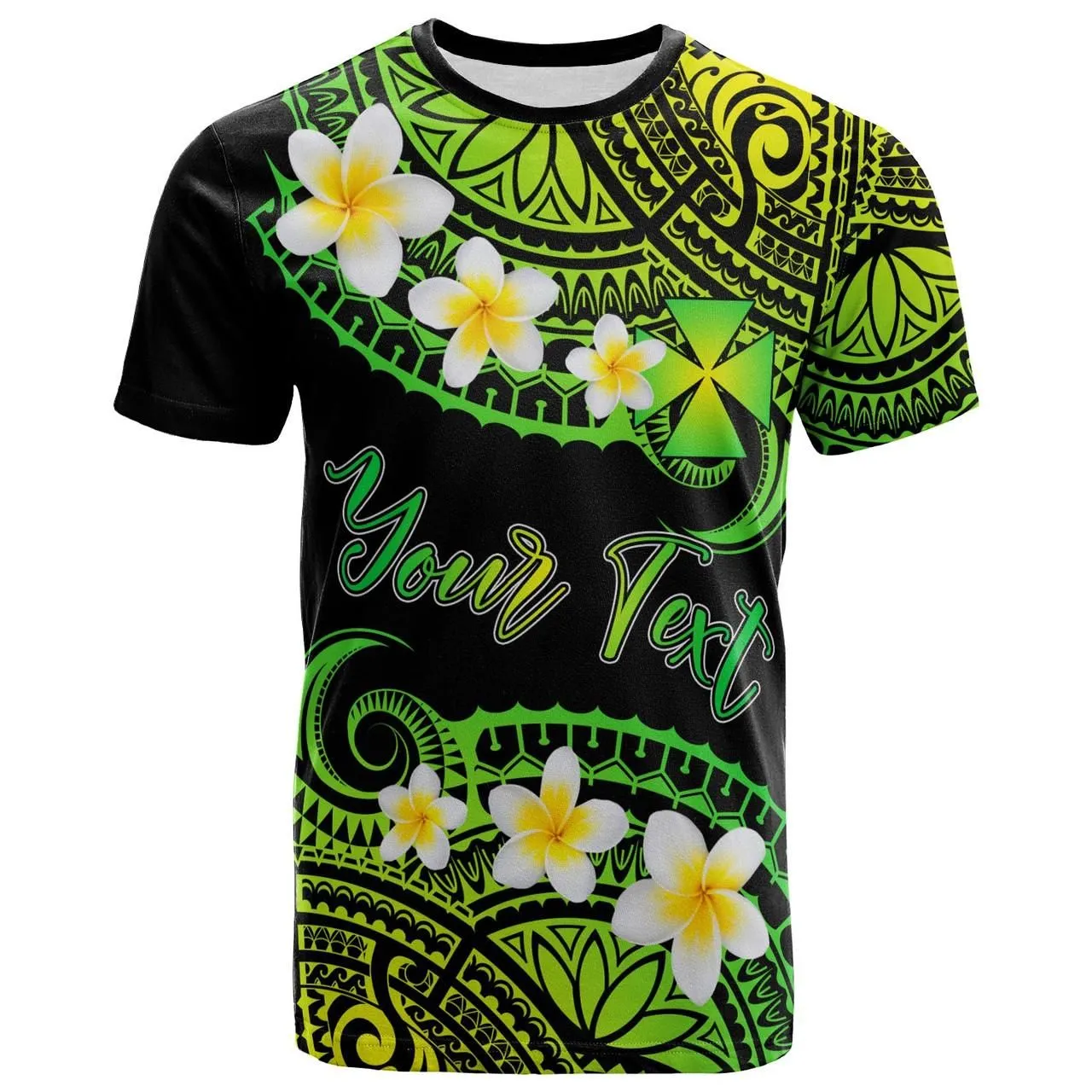 Wallis and Futuna Custom Personalised T-Shirt - Plumeria Polynesian Vibe Green