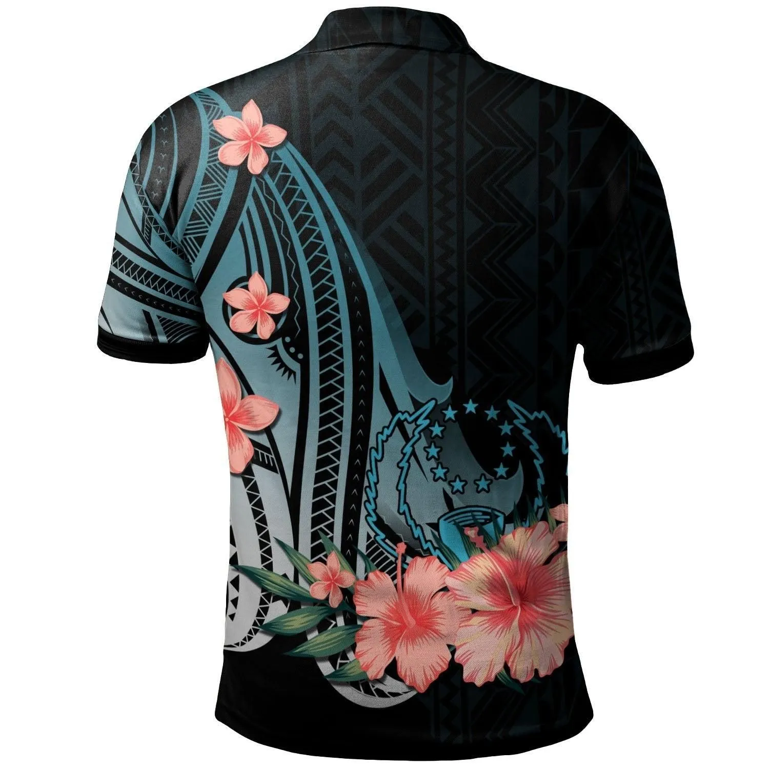 Pohnpei Personalised Custom Polo Shirt - Turquoise Polynesian Hibiscus Pattern Style
