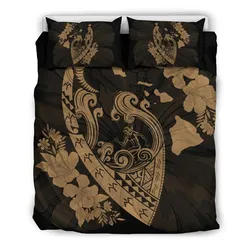 Hawaiian Fish Hook Hibiscus Banzai Surfing Polynesian Bedding Set Bronze