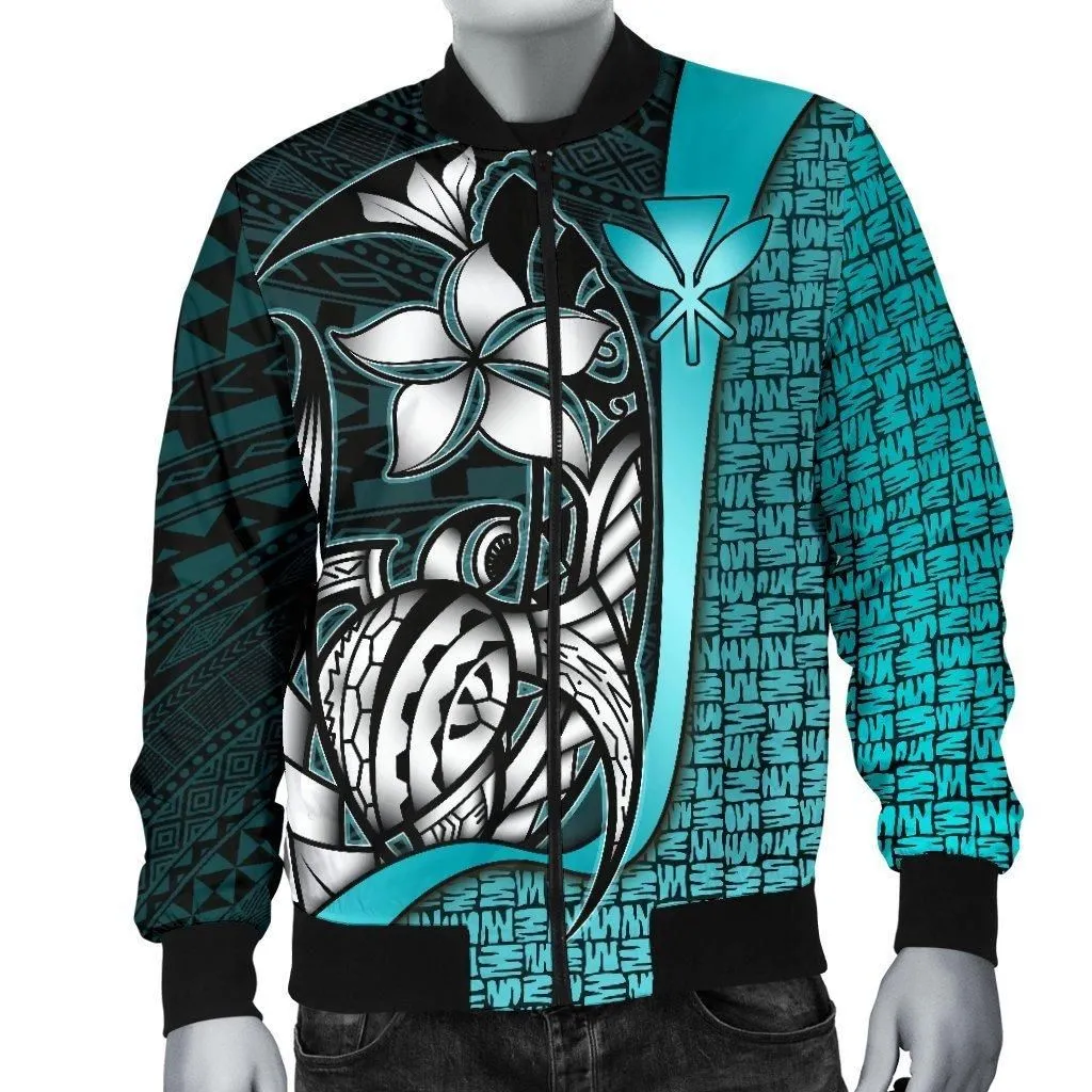 Polynesian Hawaii Men Bomber Jacket Turquoise - Turtle with Hook