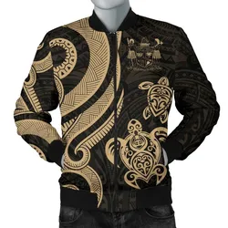 Fiji Polynesian Men Bomber Jacket - Gold Tentacle Turtle Crest
