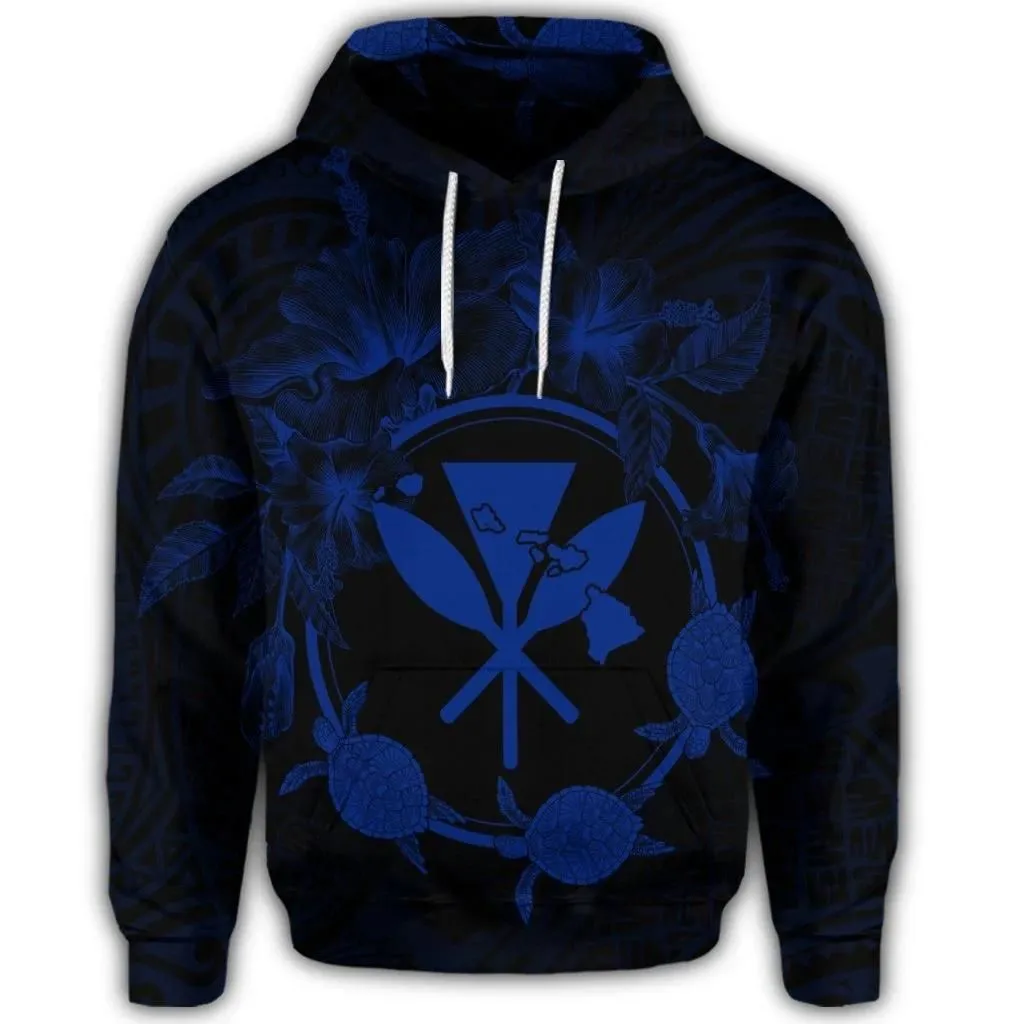 Alohawaii Hoodie - Hawaiian Kanaka Turtle Hibiscus Polynesian Hoodie - Anthea Style Blue - AH - J4R