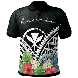 Alohawaii Shirt - Polo Shirt Hawaii - Hawai Coat of Arms & Polynesian Tropical Flowers White - BN22