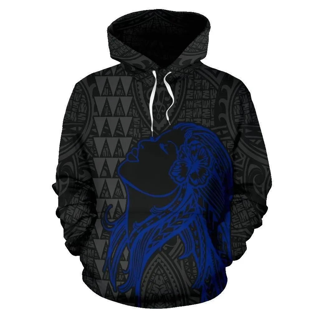 Alohawaii Clothing - Hoodie Polynesian Kakau Hula Girl Turtle Hibiscus Hawaii Blue - AH - J1