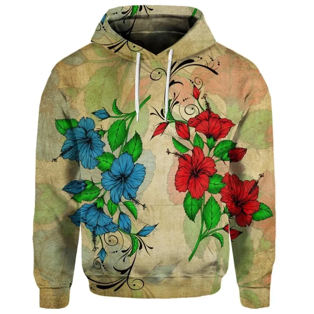 Alohawaii Hoodie - (Personalised) Hawaiian Blue And Red Hibiscus Polynesian Hoodie - AH - JR