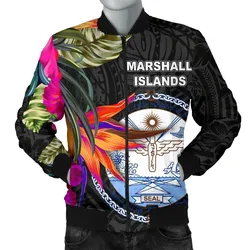 Marshall Islands Mens Bomber Jacket - Hibiscus Polynesian Pattern