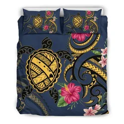 Hawaii Polynesian Turtle Hibiscus Plumeria Bedding Set - Nane Style