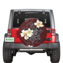 Turtle Polynesian Trinal Plumeria Red Spare Tire Cover AH