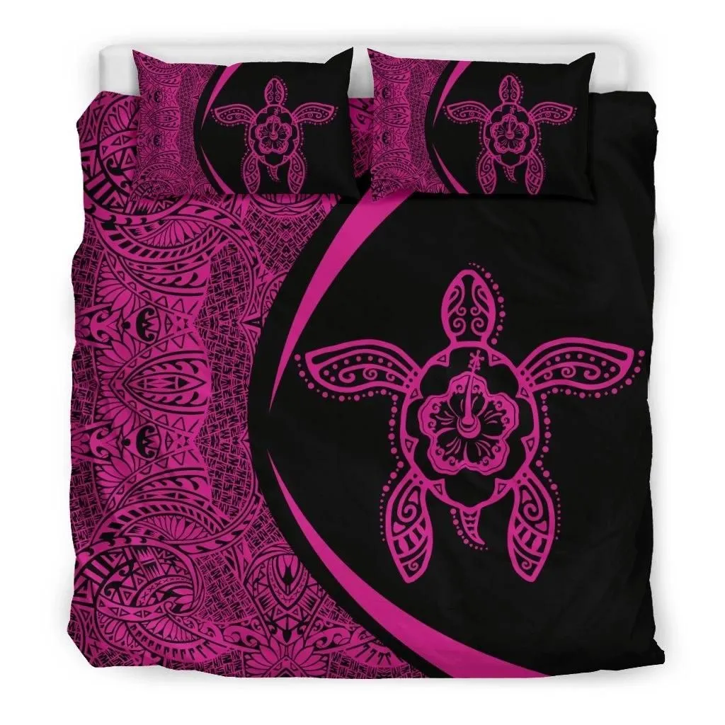 FamilyGater Bedding Set - Cover and Pillow Cases Hawaiian Hibiscus Turtle Polynesian Circle Style Pink - AH - J7