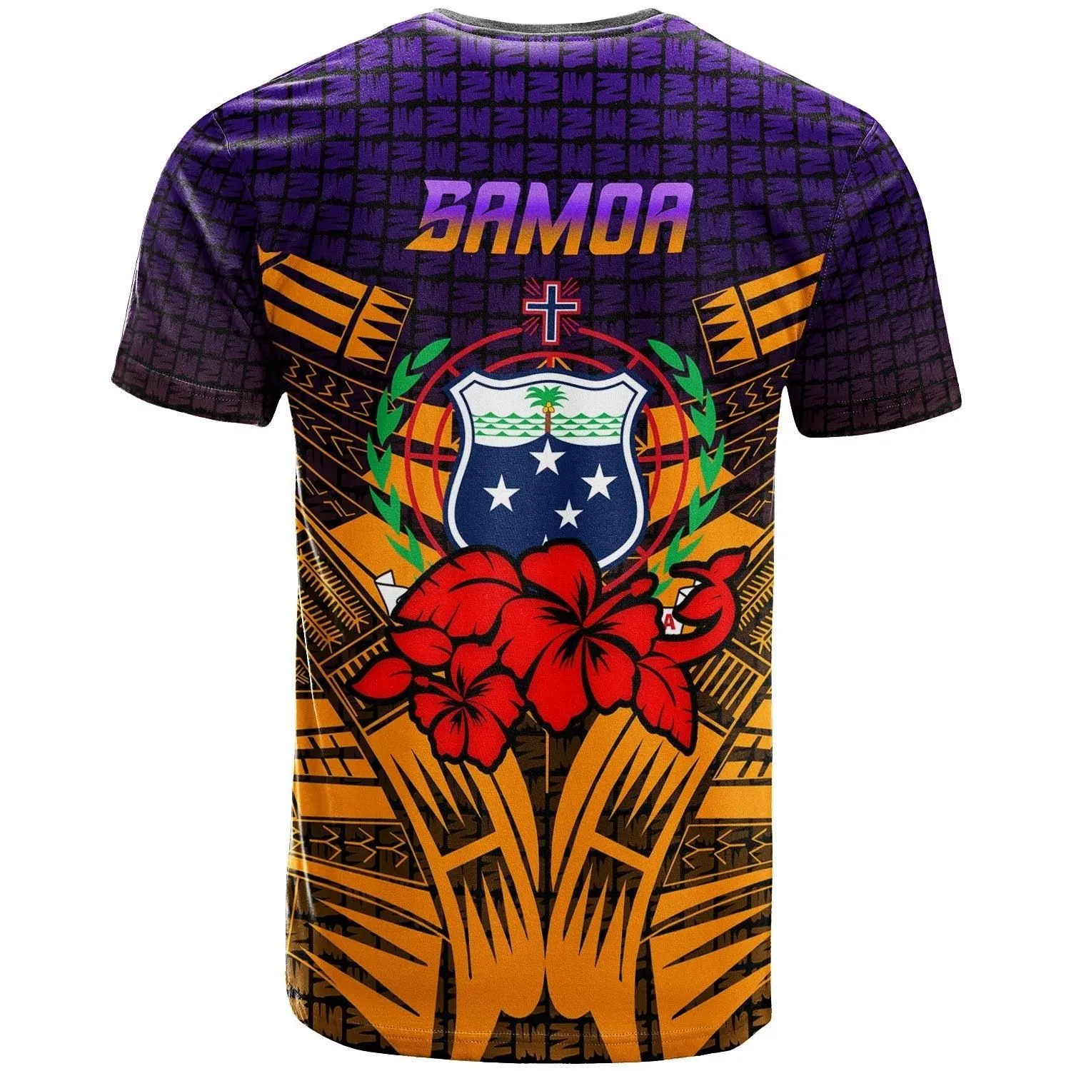 Samoa T shirt Hibiscus With Tribal LT12