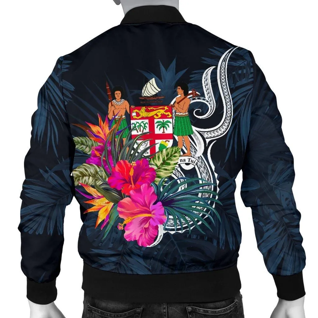 Fiji Polynesian Mens Bomber Jacket - Tropical Flower