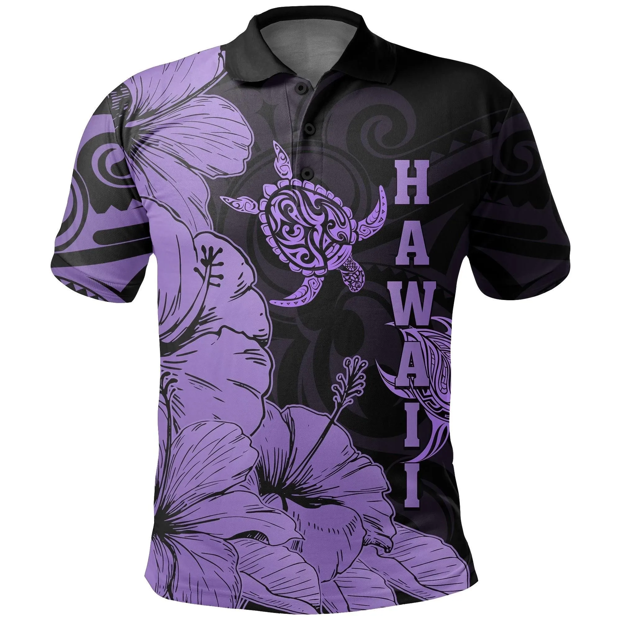 Hawaii Turtle Polo Shirt Polynesian Hibiscus Art Ver 2.0 Violet AH J1