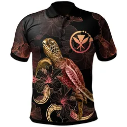 Hawaii Polynesian Polo Shirt - Turtle With Blooming Hibiscus Gold - BN22