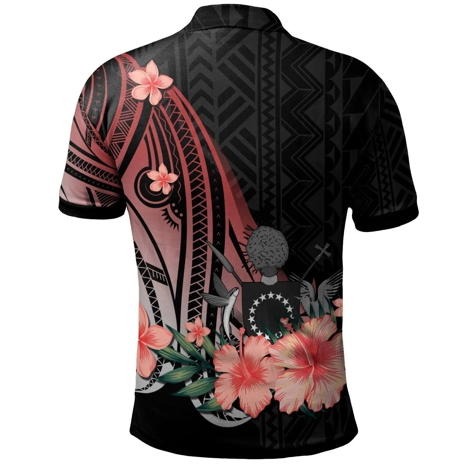 Cook Islands Personalised Custom Polo Shirt - Red Polynesian Hibiscus Pattern Style