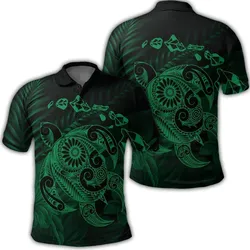 Hawaiian Map Turtle Tattoo Hibiscus Plumeria Polynesian Polo Shirt - Green - AH