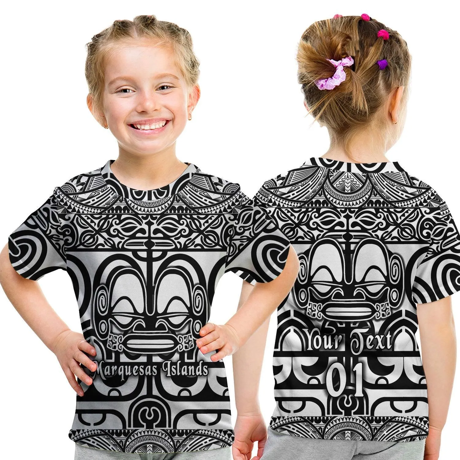 (Custom Personalised) Marquesas Islands T Shirt Kid Marquesan Tattoo Simple Style - Black LT8