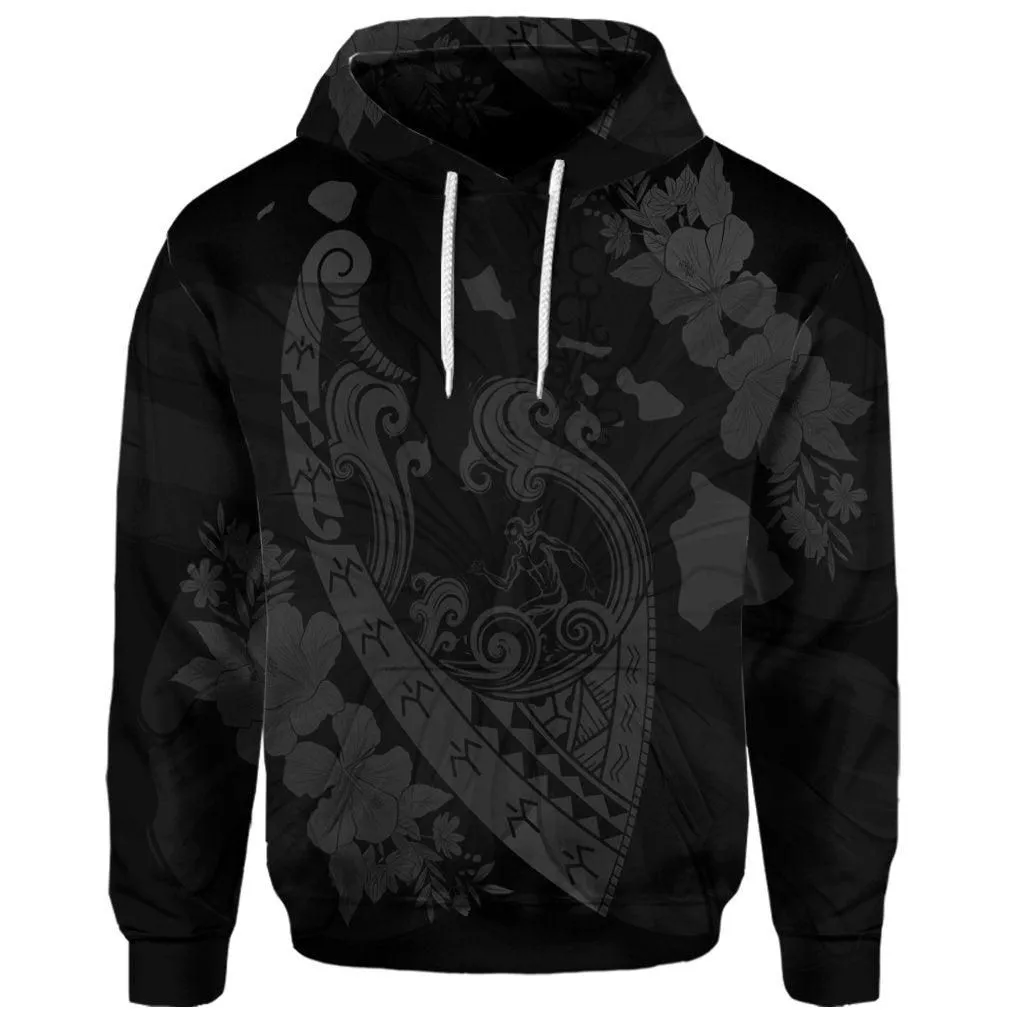 (Personalised) Hawaiian Fish Hook Hibiscus Banzai Surfing Polynesian Hoodie Grey - AH