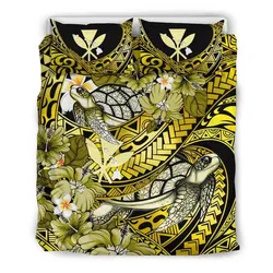 FamilyGater Bedding Set - Cover and Pillow Cases Kanaka Maoli (Hawaiian) - Waves Polynesian Turtle Hibiscus (Yellow) A24