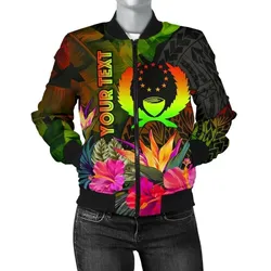 Pohnpei Polynesian Personalised Women's bomber Jacket -  Hibiscus and Banana Leaves - BN15