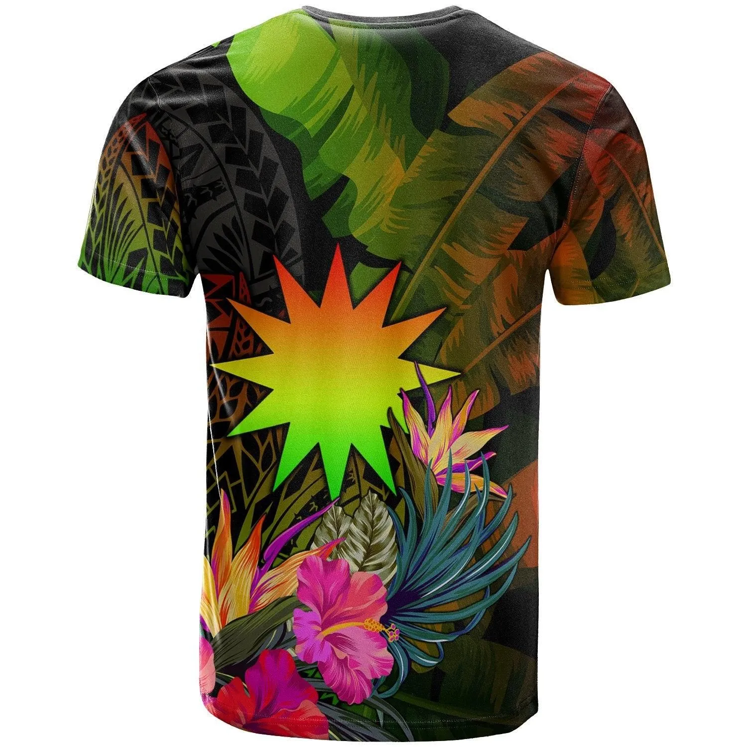 Nauru Polynesian Personalised T-Shirt -Hibiscus and Banana Leaves