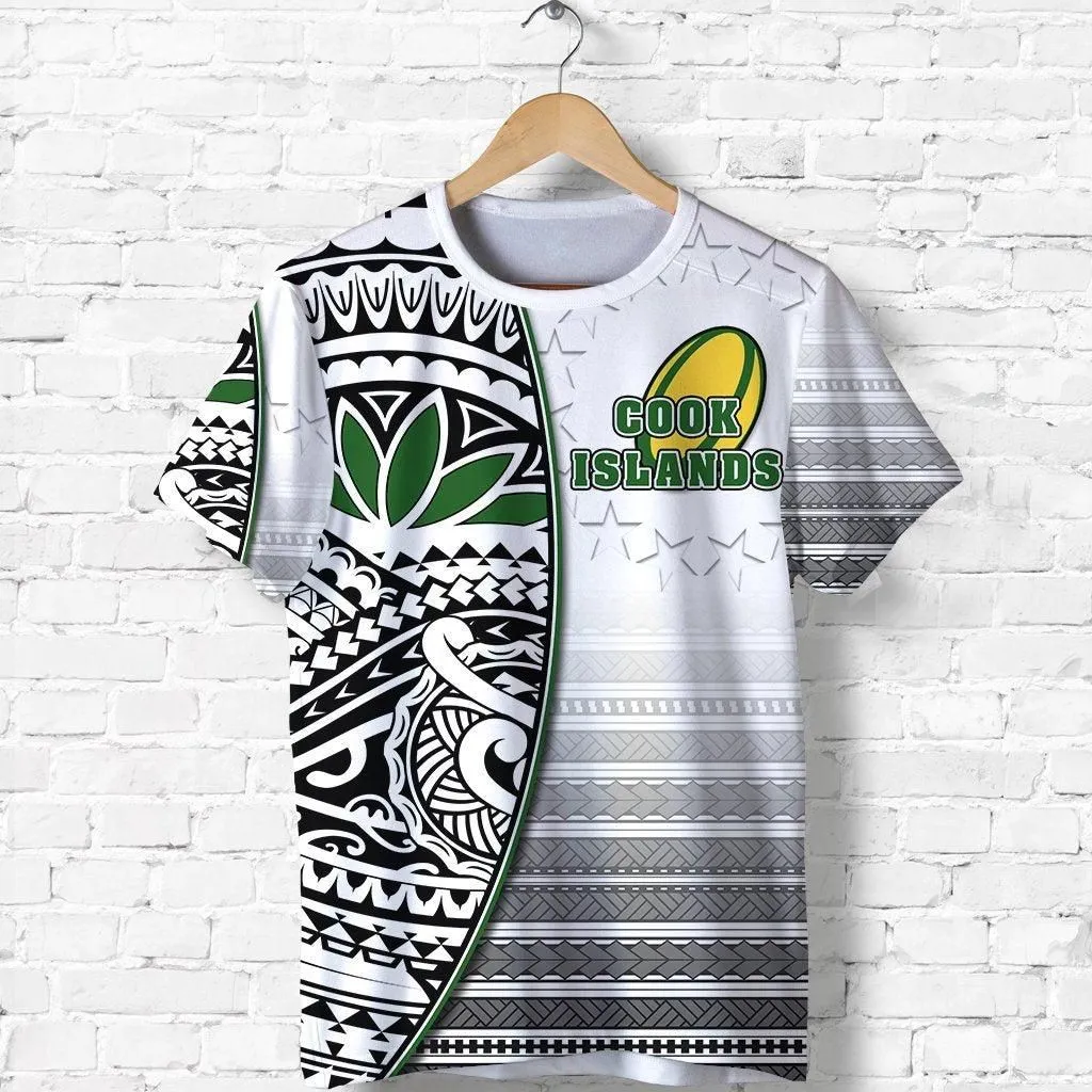 (Custom Personalised) Cook Islands Rugby T Shirt Impressive Version Black - Custom Text And Number