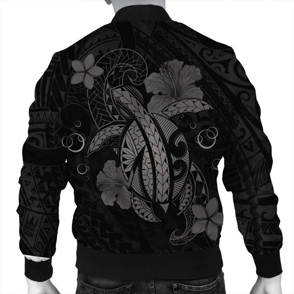 Hawaii Turtle Flower Polynesian Bomber Jacket - Gray - AH
