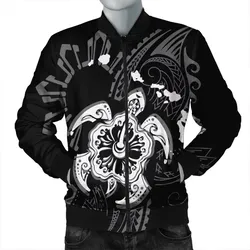 FamilyGater Jacket - Hawaiian Map Kanaka Hibiscus Turtle White Polynesian Bomber Jacket - AH - J4R