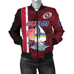 Guam Rugby Women Bomber Jacket Polynesian Sailboat Style