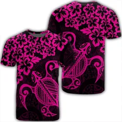 Hawaiian Map Turtle Hibiscus Kanaka Polynesian T-Shirt - Pink - AH