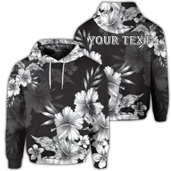 (Personalised) Hawaiian Hibiscus Black And White Polynesian Hoodie