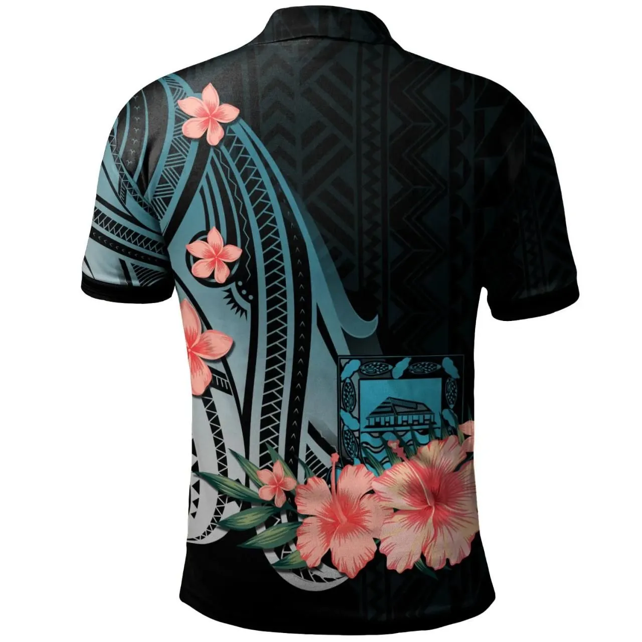 Tuvalu Polo Shirt - Turquoise Polynesian Hibiscus Pattern Style