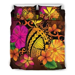 FamilyGater Bedding Set - Cover and Pillow Cases Hawaiian Map Turtle Tribal Kanaka Hibiscus Plumeria Polynesian - AH J9
