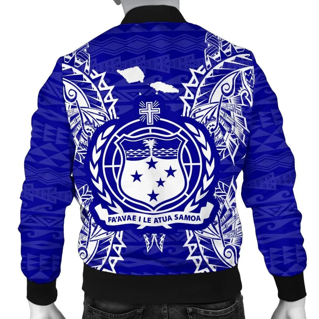 Samoa Polynesian Mens Bomber Jacket Map Blue