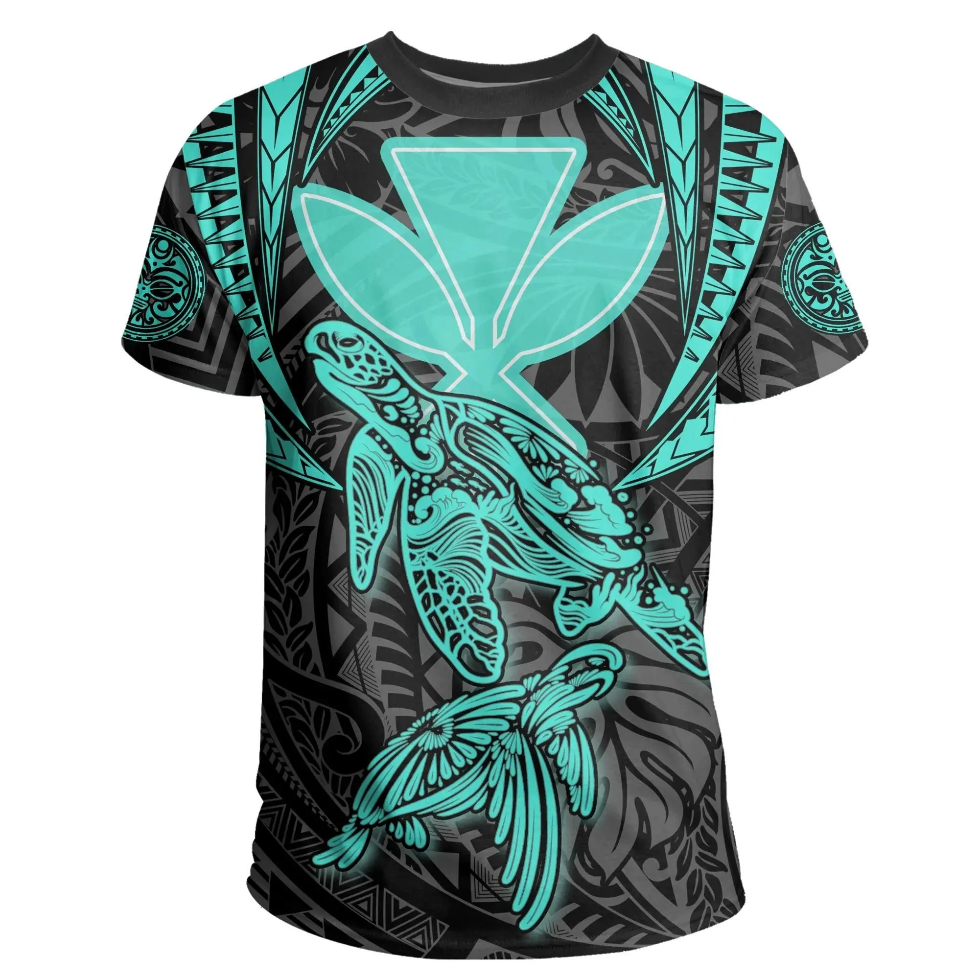 Alohawaii Tee - Hawaii Turtle Kanaka Tropical Polynesian T-shirt - Turquoise - Royi Style - AH - J3